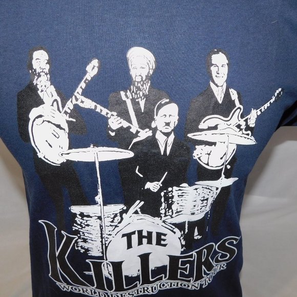 Unfledged Mens M Blue THE KILLERS World Destruction Tour T Shirt Political Humor - Picture 4 of 7